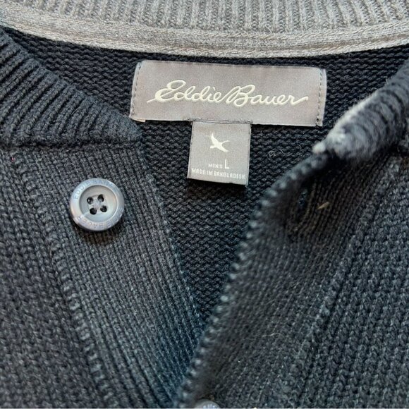 Eddie Bauer Mens Henley Sweater Large Black Pullover Knit Casual Travel Classic - Picture 2 of 13